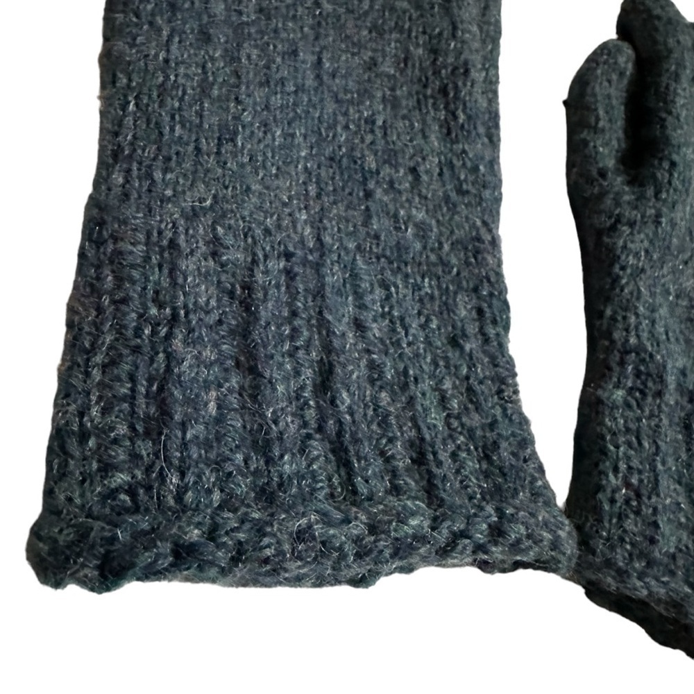Women's Chunky Gray Blue Wool Hand Knit Cold Weather Gloves, Large - Picture 4 of 6